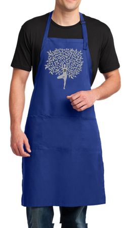Mens Yoga Apron Grey Tree Pose Full Length Apron with Pockets