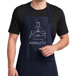 Mens Yoga Apron Namaste Lotus Pose Full Length Apron with Pockets