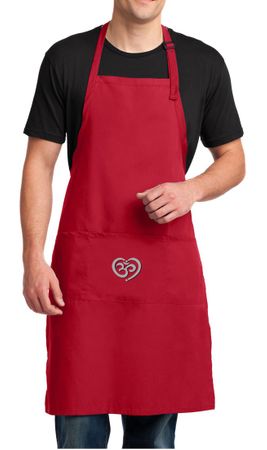 Mens Yoga Apron OM Heart Pocket Print Full Length Apron with Pockets