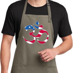 Mens Yoga Apron Patriotic Om Full Length Apron with Pockets Mens Yoga Apron Patriotic Om Full Length Apron with Pockets