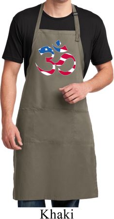 Mens Yoga Apron Patriotic Om Full Length Apron with Pockets