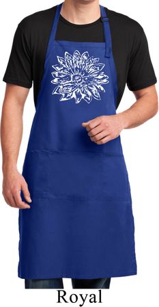 Mens Yoga Apron Sketch Lotus Full Length Apron with Pockets