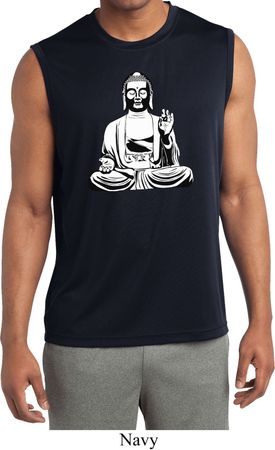 Mens Yoga At Peace Buddha Dry Wicking Sleeveless Shirt