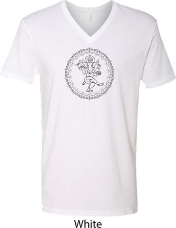 Mens Yoga Circle Ganesha Black Print V-neck Shirt
