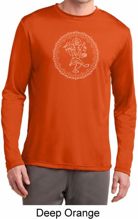 Mens Yoga Circle Ganesha White Print Dry Wicking Long Sleeve