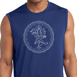 Mens Yoga Circle Ganesha White Print Dry Wicking Sleeveless Shirt Mens Yoga Circle Ganesha White Print Dry Wicking Sleeveless Shirt