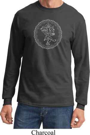 Mens Yoga Circle Ganesha White Print Long Sleeve