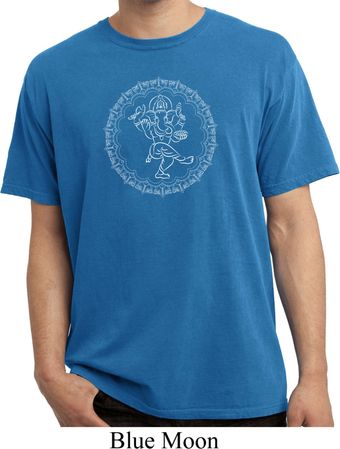 Mens Yoga Circle Ganesha White Print Pigment Dyed Shirt