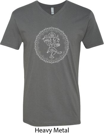 Mens Yoga Circle Ganesha White Print V-neck Shirt