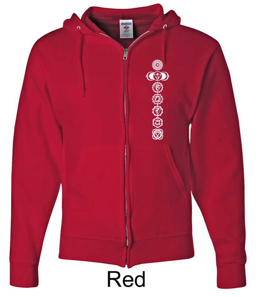 Mens Yoga Full Zip Hoodie 7 Chakras White Print 7 Chakras White Print