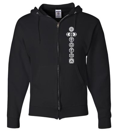 Mens Yoga Full Zip Hoodie 7 Chakras White Print