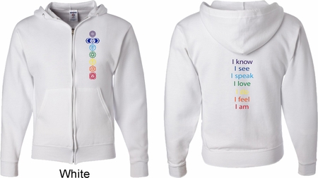 Mens Yoga Hoodie Chakra Words Front and Back Full Zip Hoody