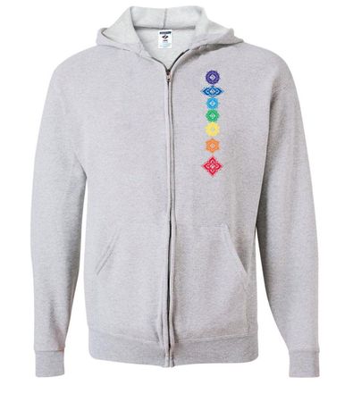 Mens Yoga Hoodie Floral Chakras Full Zip Hoody