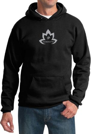 Mens Yoga Hoodie Grey Namaste Lotus Hoody
