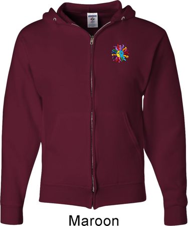 Mens Yoga Hoodie Hippie Sun Patch Pocket Print Full Zip Hoody