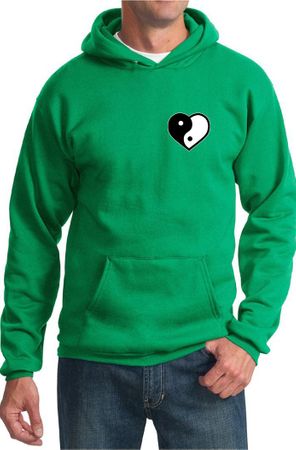 Mens Yoga Hoodie Yin Yang Heart Pocket Print Hoody