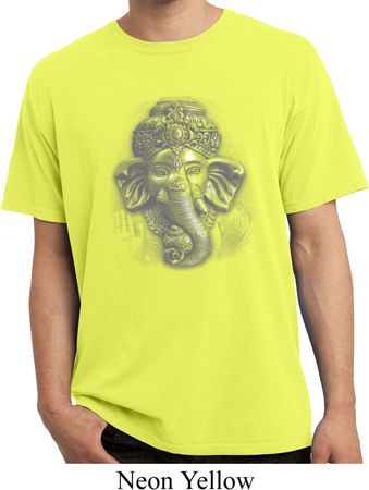 Mens Yoga Shirt 3D Ganesha Lights Pigment Dyed Tee T-Shirt