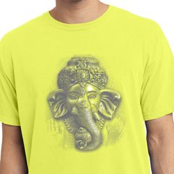 Mens Yoga Shirt 3D Ganesha Lights Pigment Dyed Tee T-Shirt