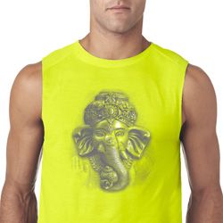 Mens Yoga Shirt 3D Ganesha Lights Sleeveless Tee T-Shirt