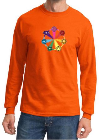 Mens Yoga Shirt 7 Chakra Circle Long Sleeve Tee T-Shirt
