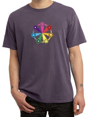 Mens Yoga Shirt 7 Chakra Circle Pigment Dyed Tee T-Shirt