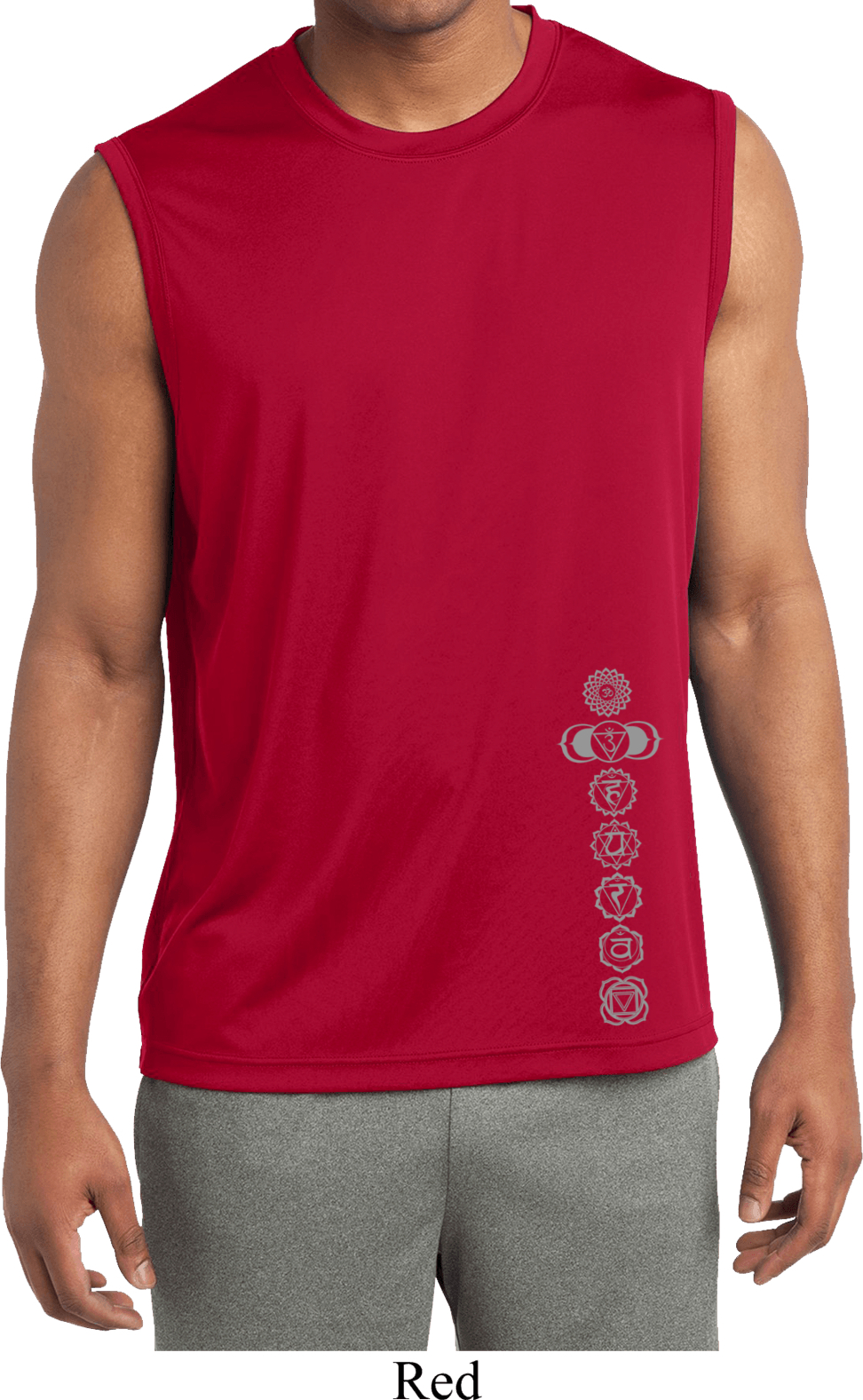 Mens Yoga Shirt 7 Chakras Bottom Print Sleeveless Moisture Wicking Tee