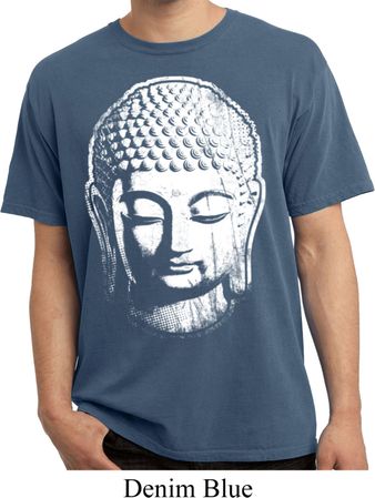 Mens Yoga Shirt Big Buddha Head Pigment Dyed Tee T-Shirt
