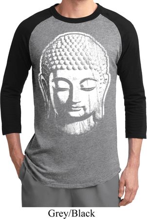 Mens Yoga Shirt Big Buddha Head Raglan Tee T-Shirt