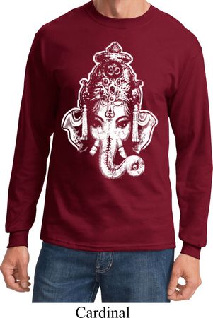 Mens Yoga Shirt BIG Ganesha Head Long Sleeve Tee T-Shirt