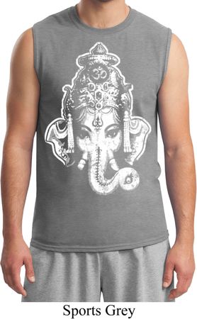 Mens Yoga Shirt BIG Ganesha Head Muscle Tee T-Shirt
