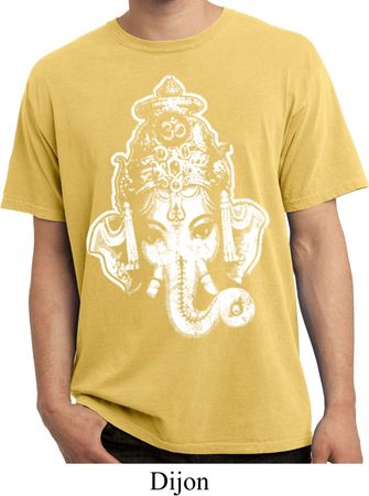 Mens Yoga Shirt BIG Ganesha Head Pigment Dyed Tee T-Shirt