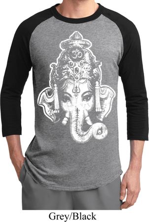Mens Yoga Shirt BIG Ganesha Head Raglan Tee T-Shirt