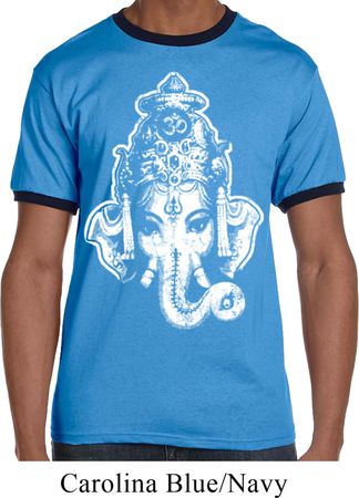 Mens Yoga Shirt BIG Ganesha Head Ringer Tee T-Shirt