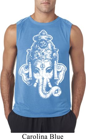Mens Yoga Shirt BIG Ganesha Head Sleeveless Tee T-Shirt