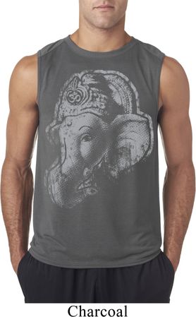 Mens Yoga Shirt BIG Ganesha Profile Sleeveless Tee T-Shirt