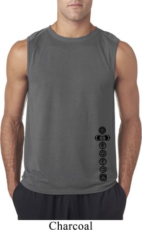 Mens Yoga Shirt Black 7 Chakras Bottom Print Sleeveless Tee T-Shirt