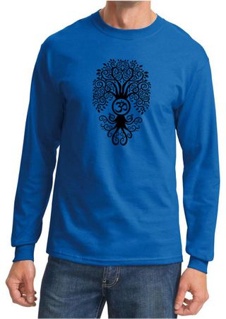 Mens Yoga Shirt Black Bodhi Tree Long Sleeve Tee T-Shirt
