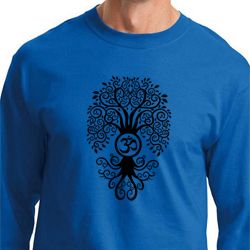 Mens Yoga Shirt Black Bodhi Tree Long Sleeve Tee T-Shirt