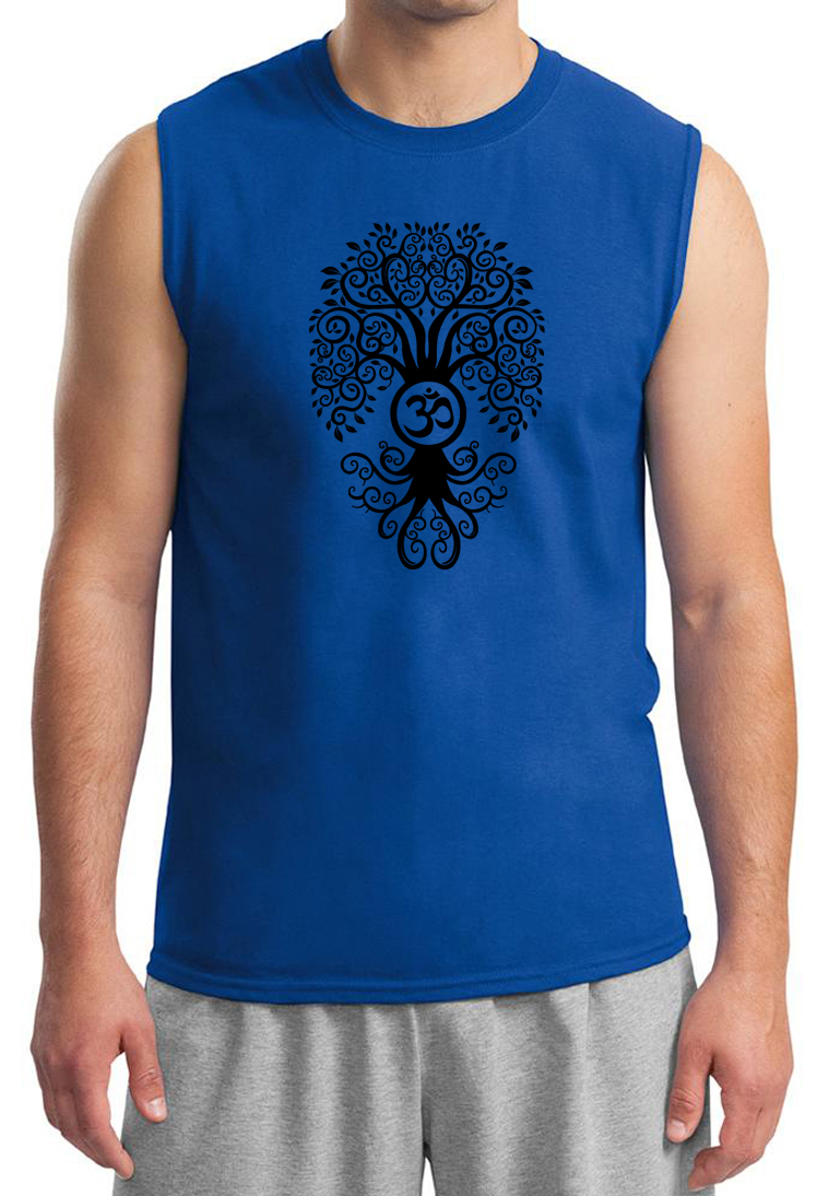 Mens Yoga Shirt Black Bodhi Tree Muscle Tee TShirt Black Bodhi Tree