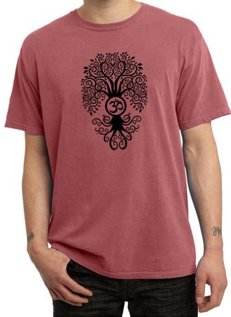 Mens Yoga Shirt Black Bodhi Tree Pigment Dyed Tee T-Shirt