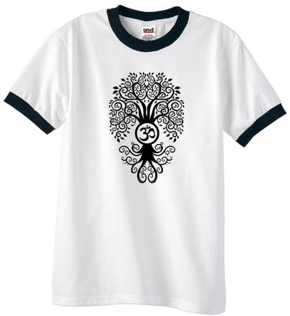 Mens Yoga Shirt Black Bodhi Tree Ringer Tee T-Shirt