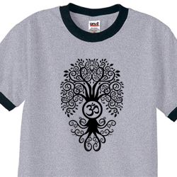 Mens Yoga Shirt Black Bodhi Tree Ringer Tee T-Shirt