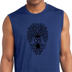 Mens Yoga Shirt Black Bodhi Tree Sleeveless Moisture Wicking Tee