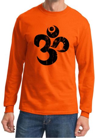 Mens Yoga Shirt Black Distressed OM Long Sleeve Tee T-Shirt
