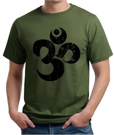 Mens Yoga Shirt Black Distressed OM Organic Tee T-Shirt
