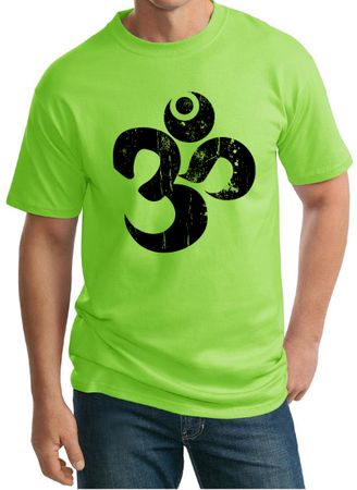 Mens Yoga Shirt Black Distressed OM Tall Tee T-Shirt