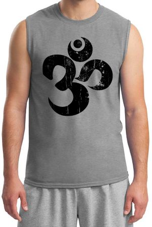 Mens Yoga Shirt Black Distressed OM Muscle Tee T-Shirt