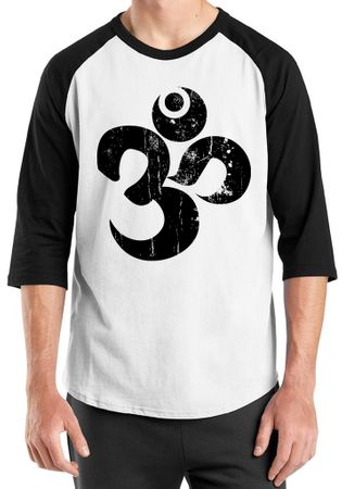 Mens Yoga Shirt Black Distressed OM Raglan Tee T-Shirt
