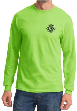 Mens Yoga Shirt Black Lotus OM Patch Pocket Print Long Sleeve T-Shirt
