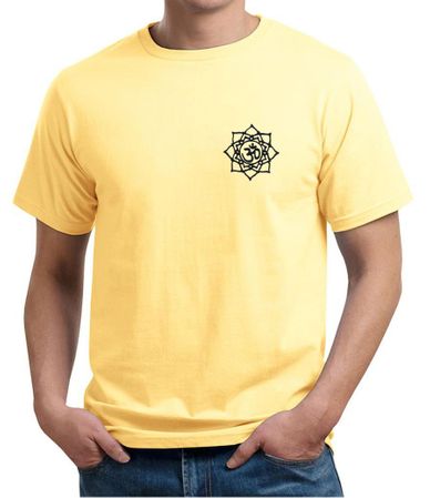 Mens Yoga Shirt Black Lotus OM Patch Pocket Print Organic Tee T-Shirt